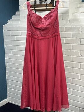 JJs House Rose-Pink Lace Bodice Midi Dress NWT